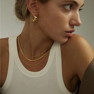 GOLD 14k Gold Plated 3pc Herringbone Necklace Set